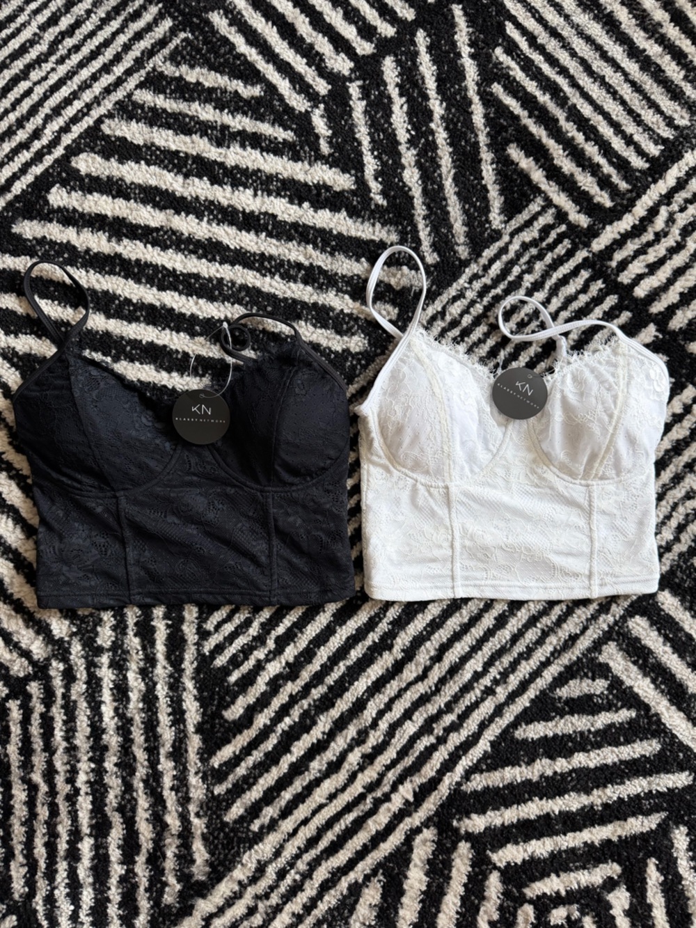 Klassy Network Lace Brami Set — White & Black